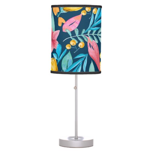 Botanical watercolor flowers leaves ornament table lamp