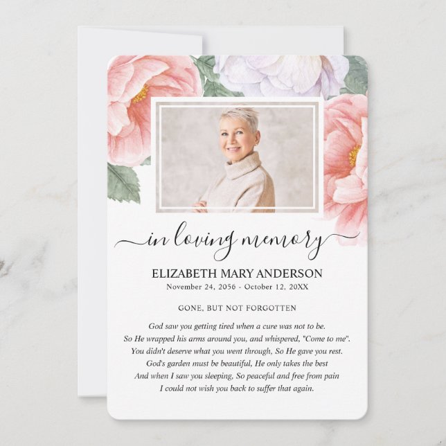 Botanical Watercolor Funeral Sympathy Poem Card (Front)