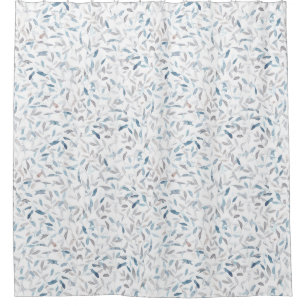 Botanical watercolor gray blue leaves on white shower curtain