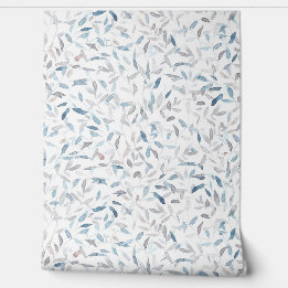 Botanical watercolor gray blue leaves on white wallpaper