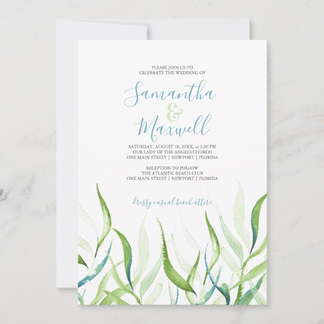 Botanical Watercolor Green and White Wedding (Front)