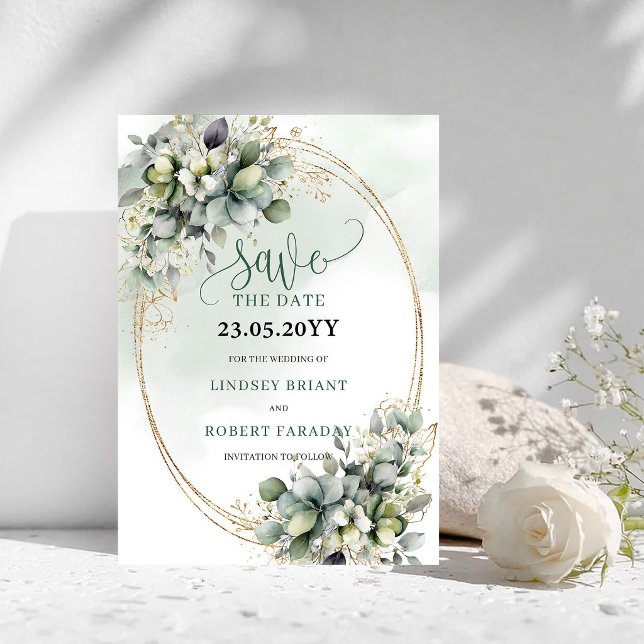 Botanical Watercolor Green Gold Save The Date (Botanical Watercolor Green Gold Save The Date)