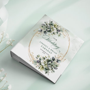 Botanical Watercolor Green Gold Wedding Memory Alb 3 Ring Binder