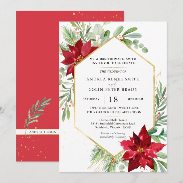 Botanical Watercolor Greenery Christmas Wedding In Invitation (Front/Back)