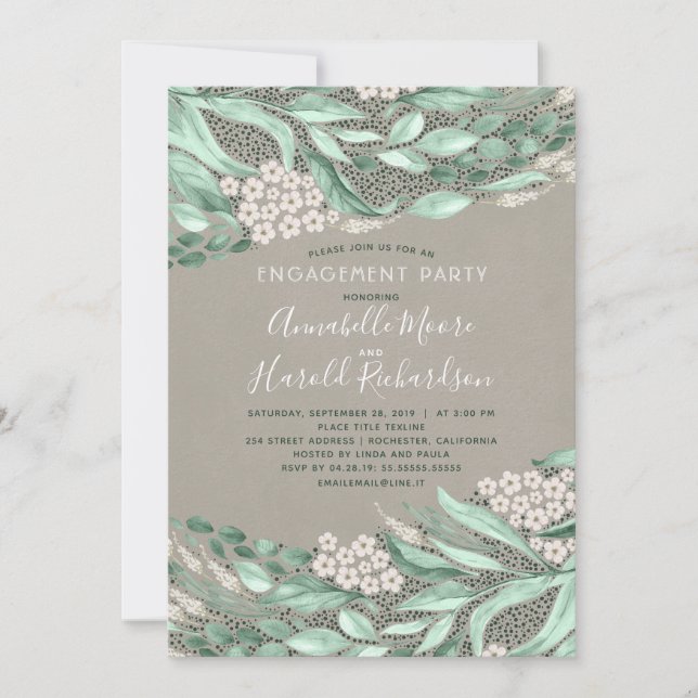 Botanical Watercolor Greenery Engagement Party Invitation (Front)