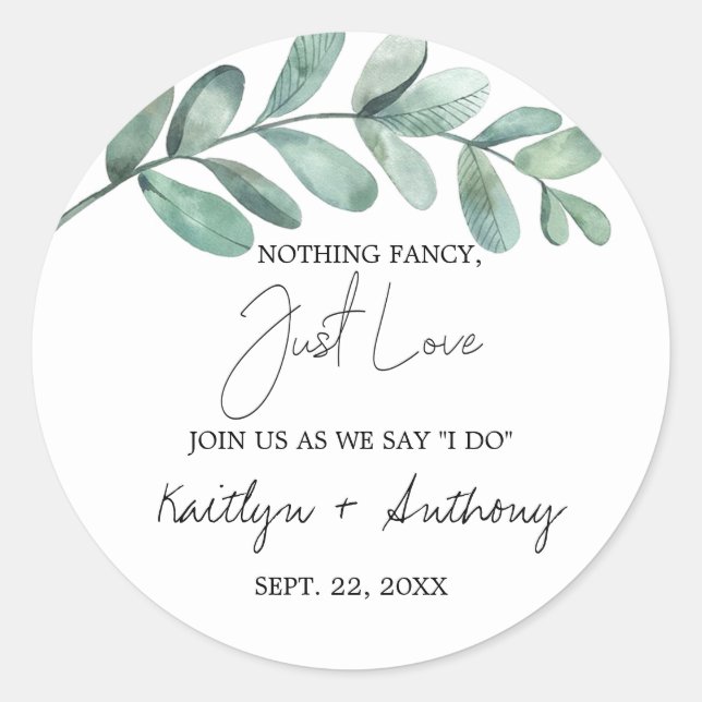 Botanical Watercolor Greenery Eucalyptus Classic Round Sticker (Front)
