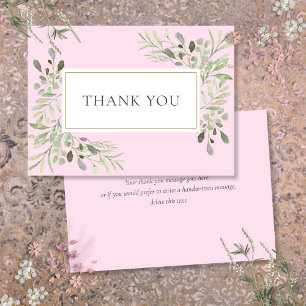 Botanical Watercolor Greenery Floral Pink Thank You Card