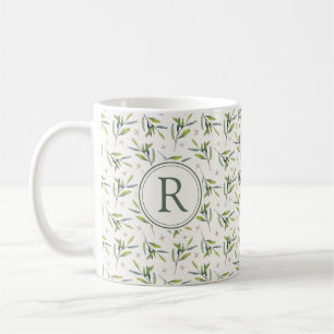 Botanical Watercolor Greenery Initial R Monogram Coffee Mug
