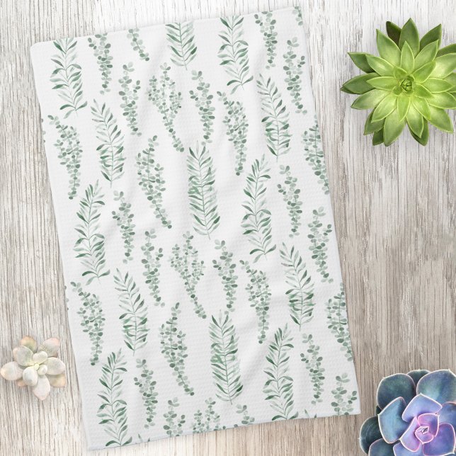 Botanical Watercolor Greenery Leaves Kitchen Towel (Creator Uploaded)