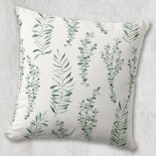 Botanical Watercolor Greenery Leaves Throw Pillow (Creator Uploaded)