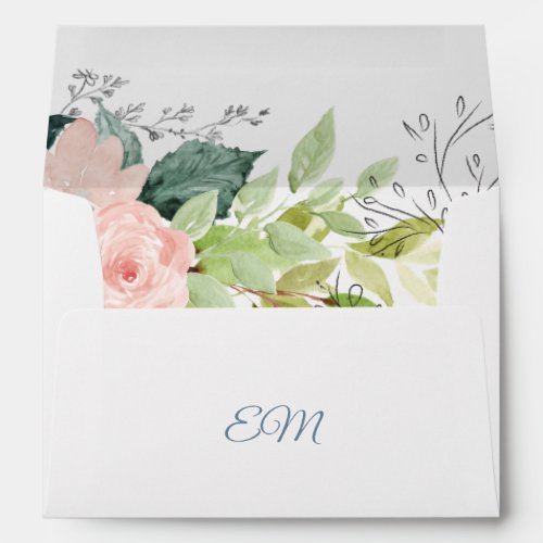 Botanical watercolor greenery monogrammed wedding envelope