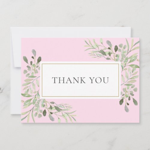 Botanical Watercolor Greenery Pink Thank You