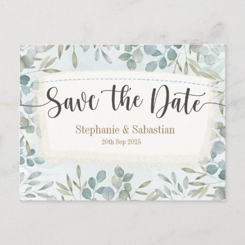 Botanical Watercolor Greenery Save the Date Announcement Postcard