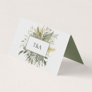 Botanical Watercolor Greenery Wedding Place Card
