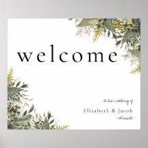 Botanical Watercolor Greenery Wedding Welcome Sign