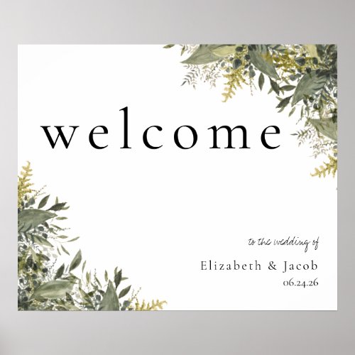 Botanical Watercolor Greenery Wedding Welcome Sign