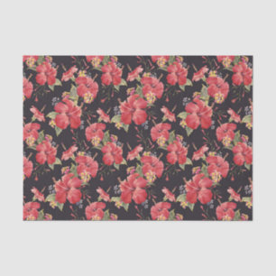 Botanical Watercolor Hibiscus and Lantana Pattern Tissue Paper