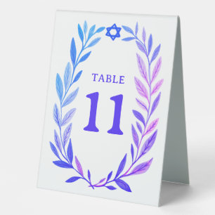 Botanical Watercolor Jewish Event Bar Bat Mitzvah Table Tent