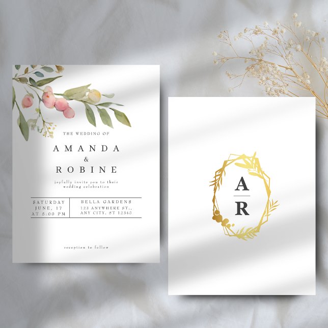 Botanical Watercolor Leaf Wedding Invitation (Creator Uploaded)