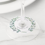 Botanical Watercolor Leaves Bride Groom Wedding Wine Glass Tag at Zazzle