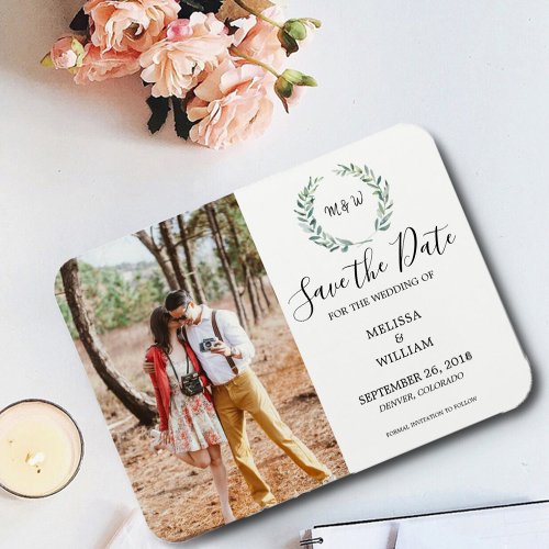 Botanical watercolor leaves photo Save the Date Magnet