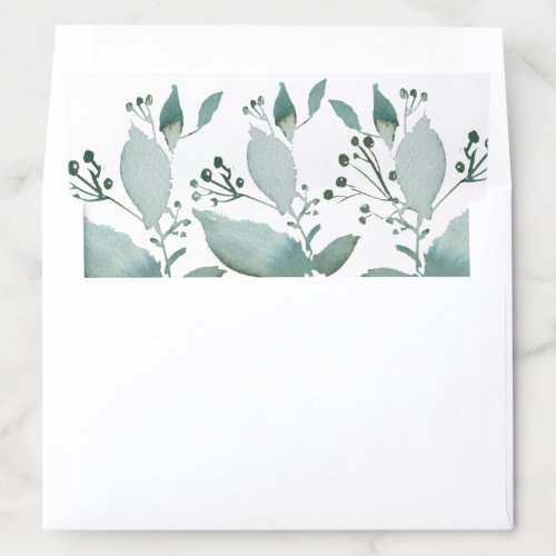 Botanical Watercolor Leaves Sage Teal Green Envelope Liner