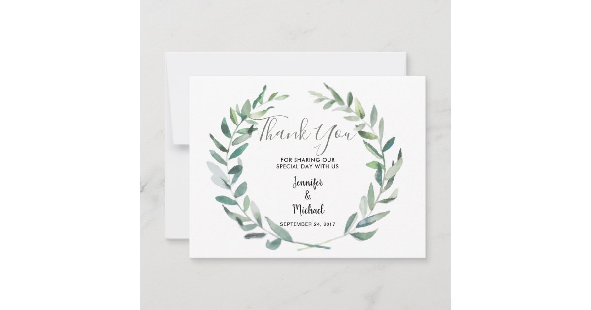 Botanical Watercolor Leaves Wedding Thank You Card Zazzle Com