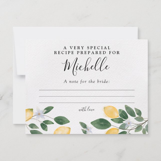 Botanical Watercolor Lemon & Greenery Recipe Card (Front)