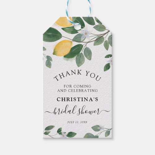 Botanical Watercolor Lemon  Greenery Thank You Gift Tags