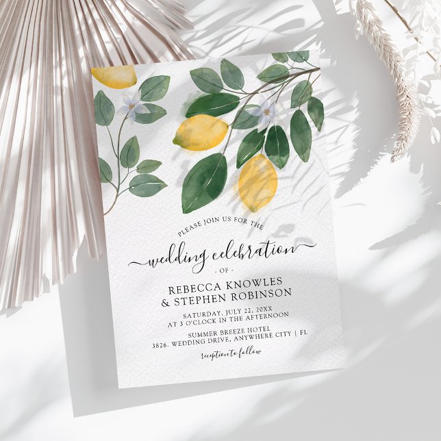 Botanical Watercolor Lemon & Greenery Wedding Invitation (Creator Uploaded)