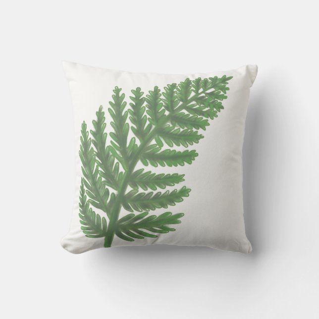 Botanical watercolor Moss Green Fern Throw Pillow (Front)