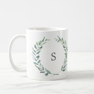 Botanical Watercolor olive branch leaves monogram Coffee Mug