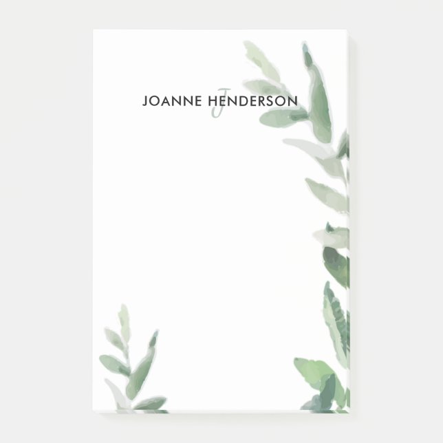 Botanical Watercolor olive branch monogram name Post-it Notes (Front)