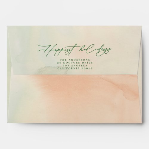 Botanical Watercolor Ombre Happiest Holidays Envelope