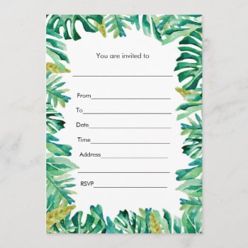 Botanical Watercolor Painted Invitation Fill In by pinkthecatdesign at Zazzle