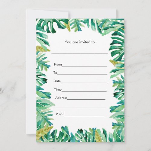 Botanical Watercolor Painted Invitation Fill In