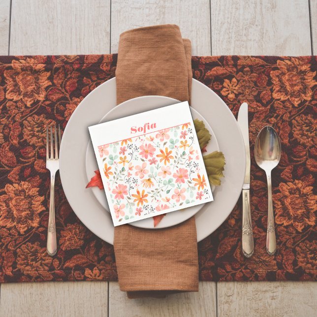 Botanical watercolor pattern custom pink white napkins (Creator Uploaded)