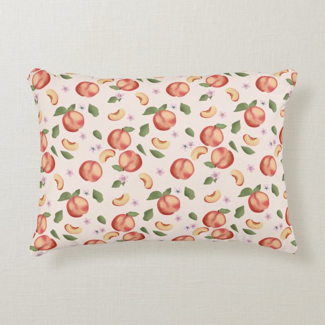 Botanical Watercolor Peaches & Blossoms  Accent Pillow (Front)