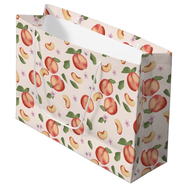 Botanical Watercolor Peaches & Blossoms  Large Gift Bag (Front Angled)