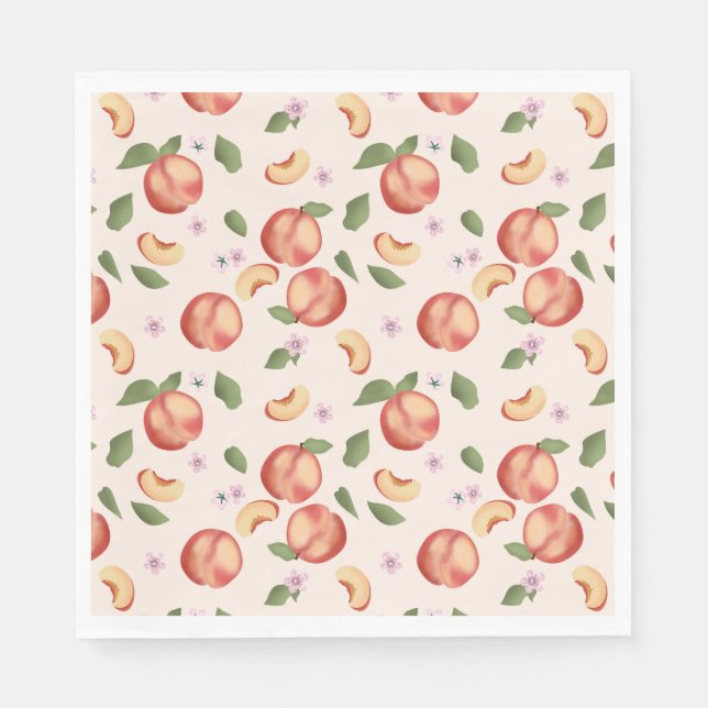 Botanical Watercolor Peaches & Blossoms  Napkins (Front)