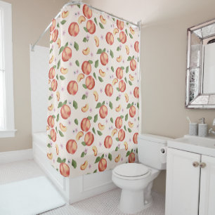 Botanical Watercolor Peaches & Blossoms Shower Curtain