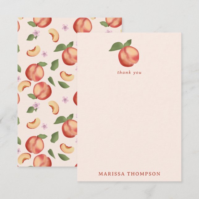 Botanical Watercolor Peaches & Blossoms  Thank You Card (Front/Back)