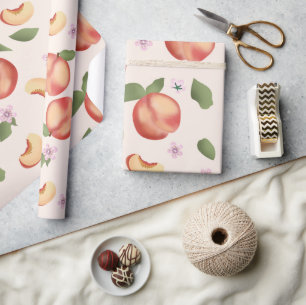 Botanical Watercolor Peaches & Blossoms Wrapping Paper
