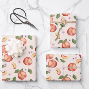Botanical Watercolor Peaches & Blossoms Wrapping Paper Sheets