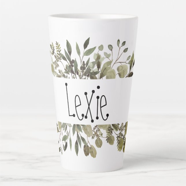 Botanical Watercolor Personalized  Latte Mug (Front)