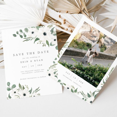 Botanical Watercolor Photo Save the Date Card