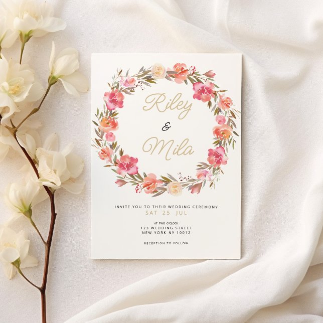 Botanical watercolor pink floral fall Wedding Invitation (Botanical watercolor pink floral fall Wedding)