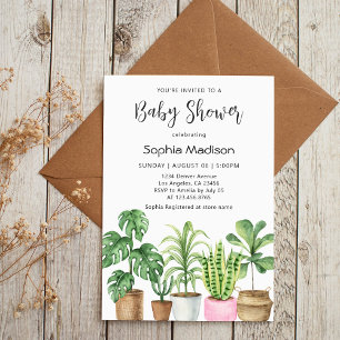 Botanical Watercolor Potted Plants Baby Shower Invitation