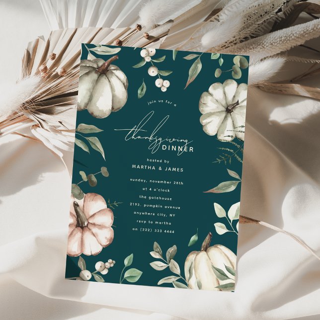 Botanical Watercolor Pumpkin Thanksgiving Dinner Invitation (Creator Uploaded)