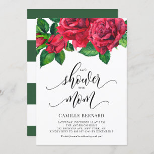 Botanical Watercolor Red Roses Girl Baby Shower Invitation